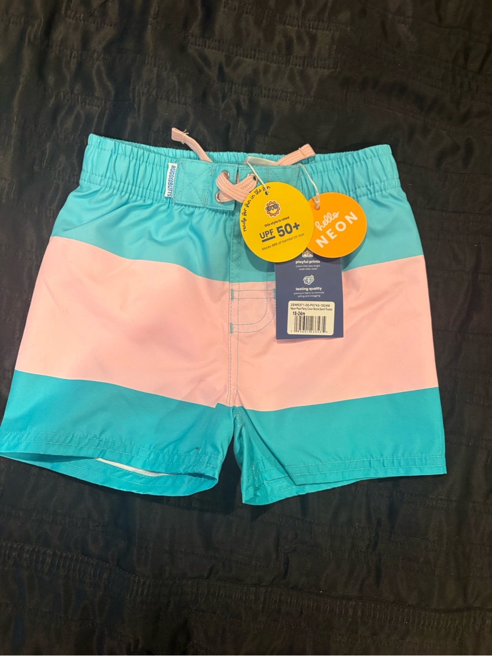 Rugged Butts Neon Pool Party Color Block  Swim Trunks - Turquoise & Light Pink